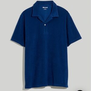 Madewell Navy Terry cloth  collard short sleeve Polo Shirt retro